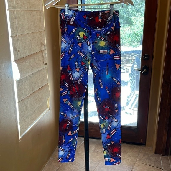 LuLaRoe Americana Fourth Of July Leggings Fireworks Blue Size OS 2-10 - Picture 1 of 4